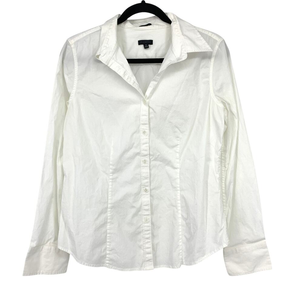 Talbots Button Front Shirt Womenws Size 12 Long Sleeve Collared White Cotton